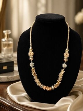 Elegant Gold and Champagne Beaded Necklace